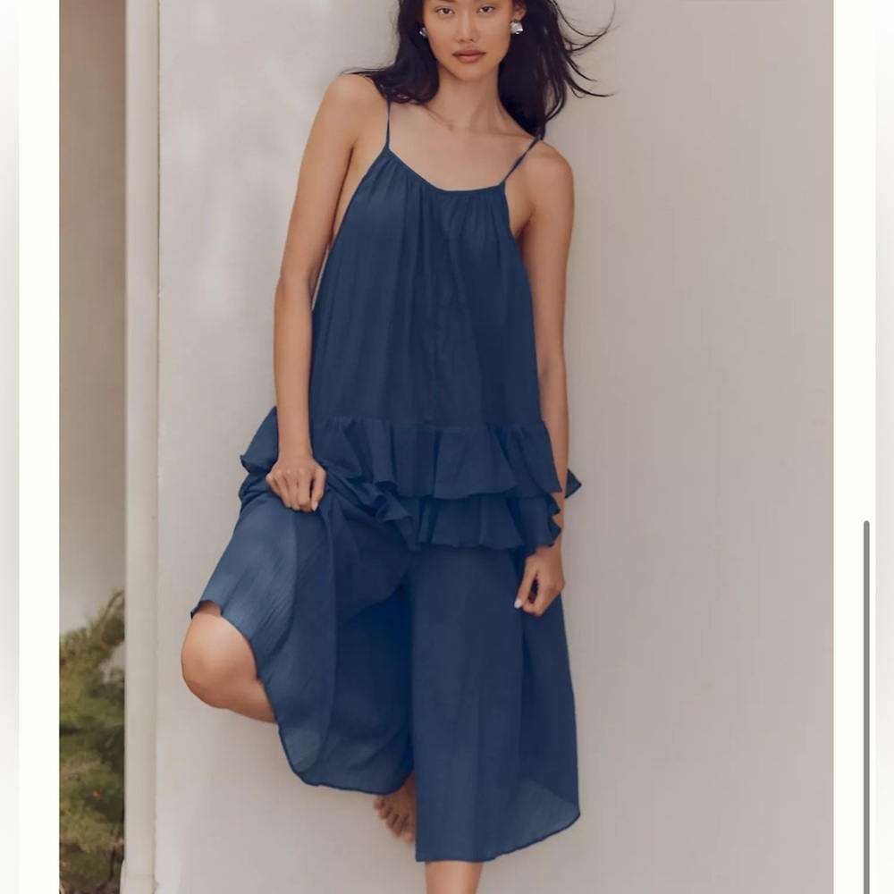 Celandine by Anthropologie Tie-Strap Ruffled Gauze Wide-Leg Jumpsuit